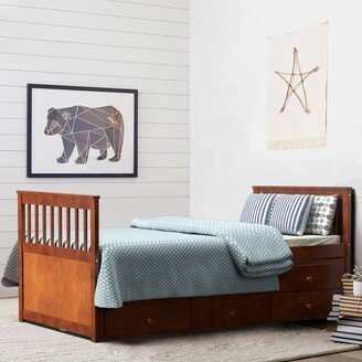 Twin Captain's Bed Bunk Bed Alternative w/ Trundle & Drawers for Kids Walnut