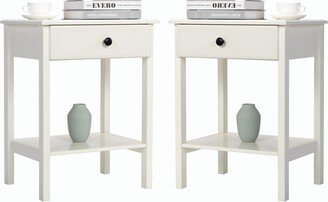 Set of 2 Modern Bedside Table with Drawer and Shelf, 3-Tier Sofa Side Table End Table, Living Room Bedroom Furniture