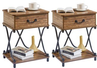 Modern Nightstands Set of 2 End Table with 1-Drawer and Storage Shelf