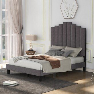 AOOLIVE Full Size Upholstered Platform Bed,No Box Spring Needed,Gray