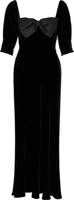 Celia Bow-embellished Velvet Midi Dress