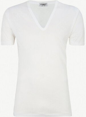 Mens White Deep V-neck T-shirt