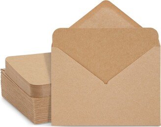 Sustainable Greetings Paper Junkie 48 Pack Blank Brown Cards with Envelopes, 5x7 Postcards for Wedding Invitations, Open When Letters, Rounded Corners, A7