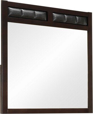 Rectangular Wooden Frame Mirror with Leatherette Panels, Brown