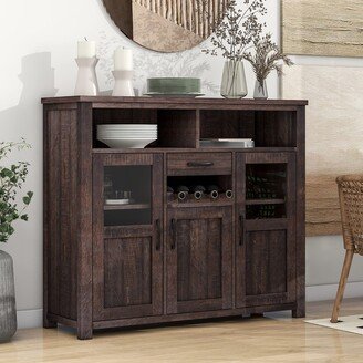 Espresso Kitchen Buffet Cabinet with Wine Rack