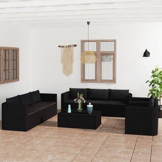 10 Piece Patio Lounge Set with Cushions Poly Rattan Black