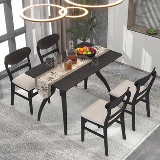 TiramisuBest Wood Dining Table Set with 4 Soft Cushion Chairs, Set of 5