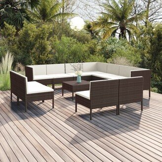 12 Piece Patio Lounge Set with Cushions Poly Rattan Brown-AH