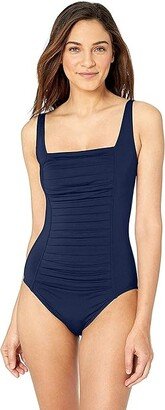 Women's Pleated One Piece Swimsuit (New Navy) Women's Swimsuits One Piece