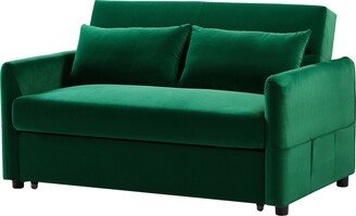 GREATPLANINC Pull Out Couch Velvet Sleep Sofa Bed Adjustable Loveseat with Pillows