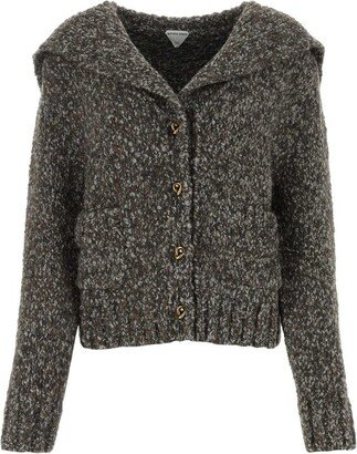 Open-Collar Buttoned Knit Cardigan