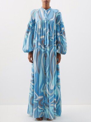 Marmo-print Belted Cotton Maxi Dress