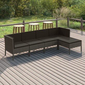 5 Piece Patio Lounge Set with Cushions Poly Rattan Gray - 22.4 x 27.2 x 27.2