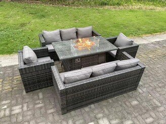 Fimous 8 Seater Rattan Garden Furniture Sofa Set Outdoor Patio Gas Fire Pit D