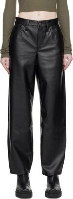 Black Baggy Dad Faux-Leather Trousers