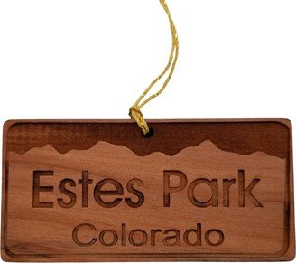 Estes Park Colorado License Plate Ornament Handmade Wood Souvenir Mountains Ski Resort Skiing Skier Co Rocky