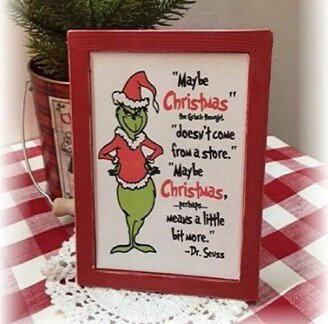 Maybe Christmas... Grinch Framed Wood Christmas Sign For Tiered Trays