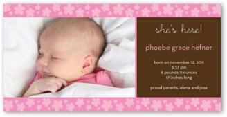 Baby Girl Birth Announcements: Poppy Pink Birth Announcement, Brown, Signature Smooth Cardstock, Square