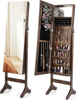 Standing Jewelry Cabinet Armoire Frameless Full Length Mirror Lockable Brown