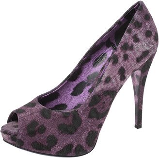 Purple/Black Leopard Print Denim Peep Toe Platform Pumps Size 36.5