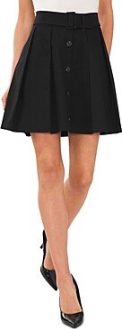 Belted Button Front Pleated Mini Skirt