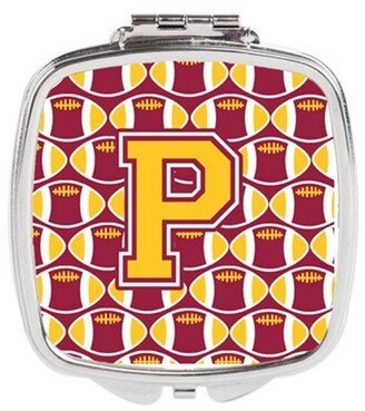 CJ1081-PSCM Letter P Football Maroon & Gold Compact Mirror