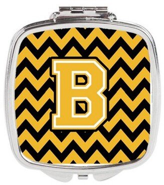 CJ1053-BSCM Letter B Chevron Black & Gold Compact Mirror, 3 x 0.3 x 2.75 in.