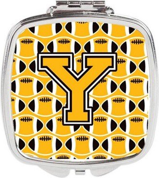 CJ1080-YSCM Letter Y Football Black, Old Gold & White Compact Mirror