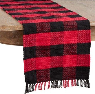 Saro Lifestyle Chindi Table Runner With Buffalo Plaid Design, Red, 16 x 72