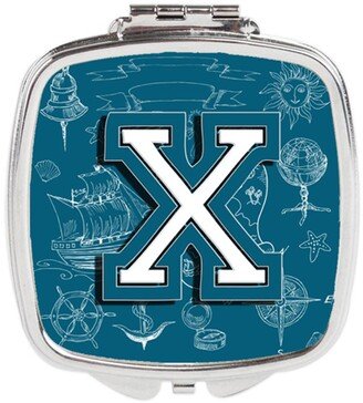 CJ2014-XSCM Letter X Sea Doodles Initial Alphabet Compact Mirror