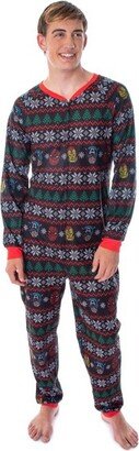 Marvel Adult Superhero Trio Ugly Sweater Print One Piece Pajama Union Suit S/M Multicolou