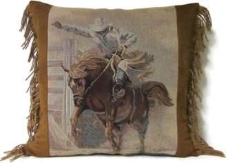 Western Pillow Bronc Bronco Cowboy Rodeo Tapestry Fringed Passion Suede