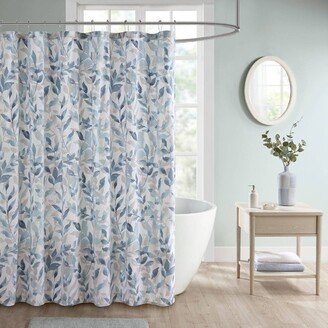 Leisha Botanical Printed Shower Curtain Blue