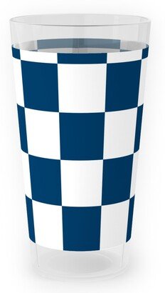 Outdoor Pint Glasses: Wonderland Checkerboard - Lonely Angel Blue & White Outdoor Pint Glass, Blue