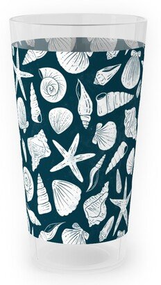 Outdoor Pint Glasses: Textured Ocean Seashells - Dark Blue And Cream Outdoor Pint Glass, Blue