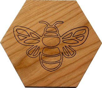 Honey Bee Trivet- Solid Cherry Wood Trivet Hot Pad Holder - Wall Art
