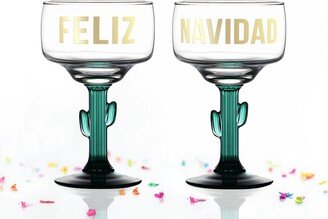 Feliz Navidad Margarita Glasses - Set Of 2 Cactus Holiday Gift Under 25 Couples Christmas Gift