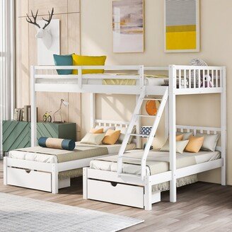 TiramisuBest Full Over Twin & Twin Wooden Triple Bunk Bed