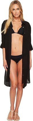 Crinkle Twill Beach Shirt (Black) Women's Swimwear