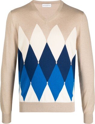 Argyle-Pattern Knit Jumper-AC