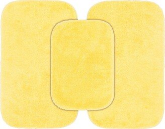 3pc Traditional Nylon Washable Bathroom Rug Set Yellow