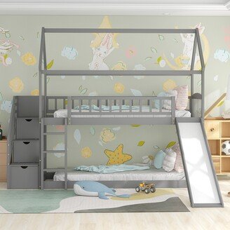 RASOO Twin House Bed with Slide, Drawers and Storage Steps