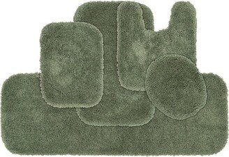 5pc Serendipity Shaggy Nylon Washable Bathroom Rug Set Deep Fern