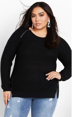 Women's Plus Size Zip Front Jumper - Black - 16W