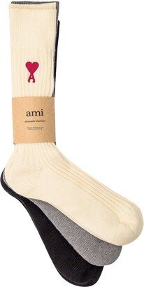 Paris De Coeur Logo Embroidered Ribbed 3-Pack Socks