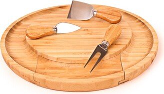 Bamboo 4Pc Multi-level Cheese Board Set, Stainless Steel Cheese Knives, 13x1.5