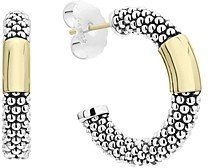 18K Yellow Gold & Sterling Silver Caviar High Bar Hoop Earrings