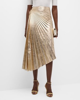 Tori Pleated Metallic Vegan Leather Midi Skirt