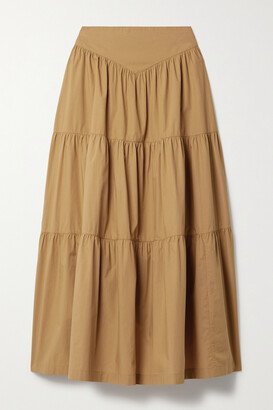 Net Sustain Sanremo Tiered Organic Cotton-poplin Midi Skirt - Neutrals