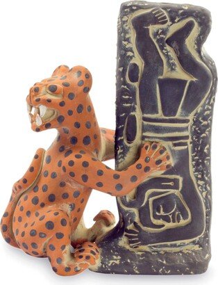 Ceramic sculpture, 'Olmeca Jaguar with Human'